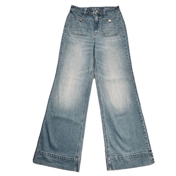 J Crew '96 Denim Trouser Jeans 27 (28x31) Blue Wide Leg High Rise Womens - Picture 2 of 11